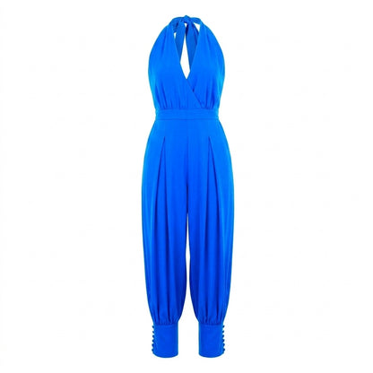 JUMPSUIT CON ESCOTE EN V AZUL ELÉCTRICO | PRIMAVERA-VERANO | COLECCIÓN HILOS INVISIBLES by PAOLA NÁJERA