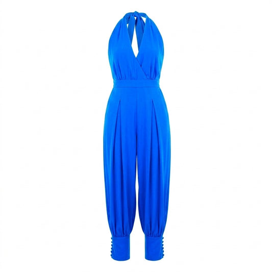 JUMPSUIT CON ESCOTE EN V AZUL ELÉCTRICO | PRIMAVERA-VERANO | COLECCIÓN HILOS INVISIBLES by PAOLA NÁJERA
