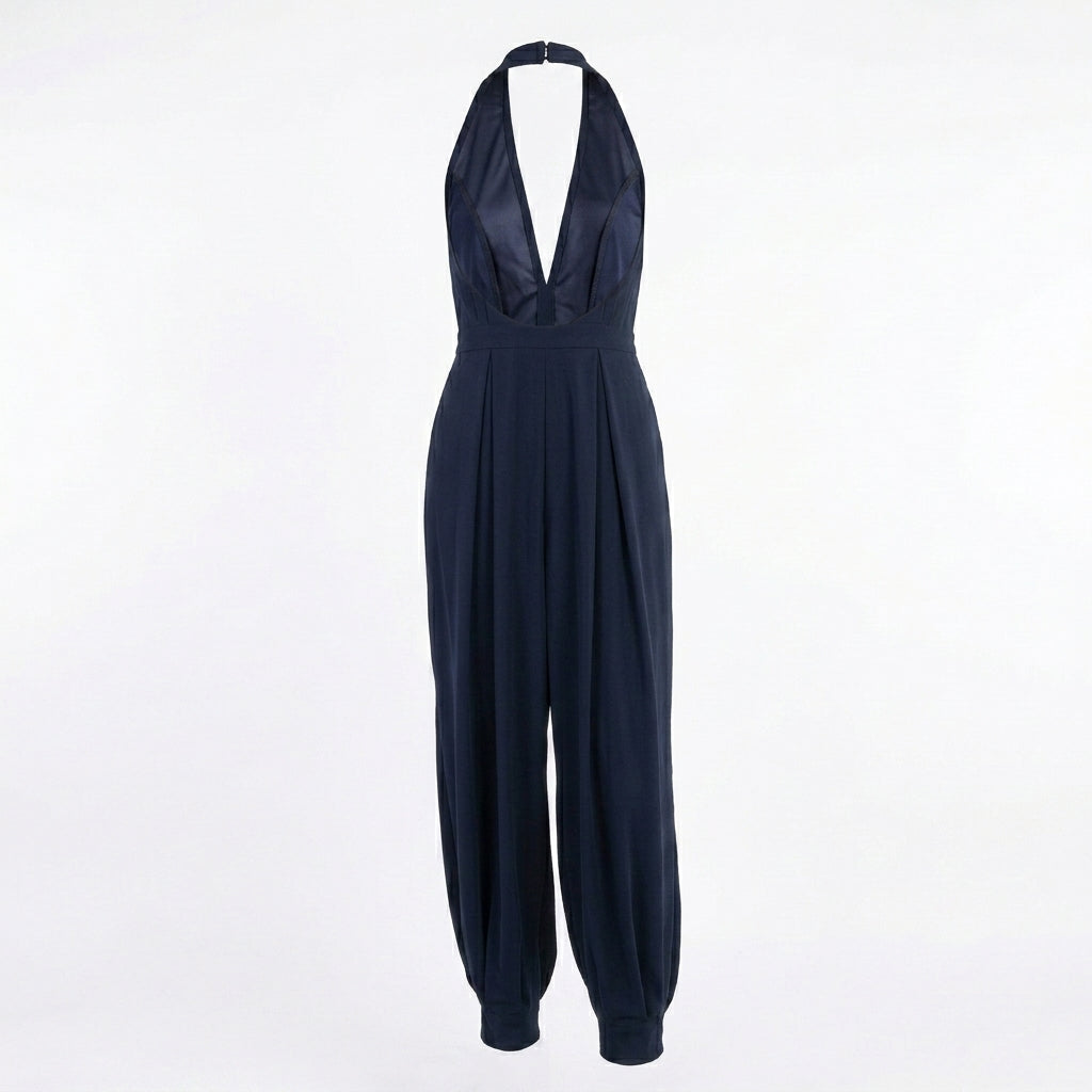 JUMPSUIT CON ESCOTE EN V AZUL MARINO | PRIMAVERA-VERANO | COLECCIÓN HILOS INVISIBLES by PAOLA NÁJERA