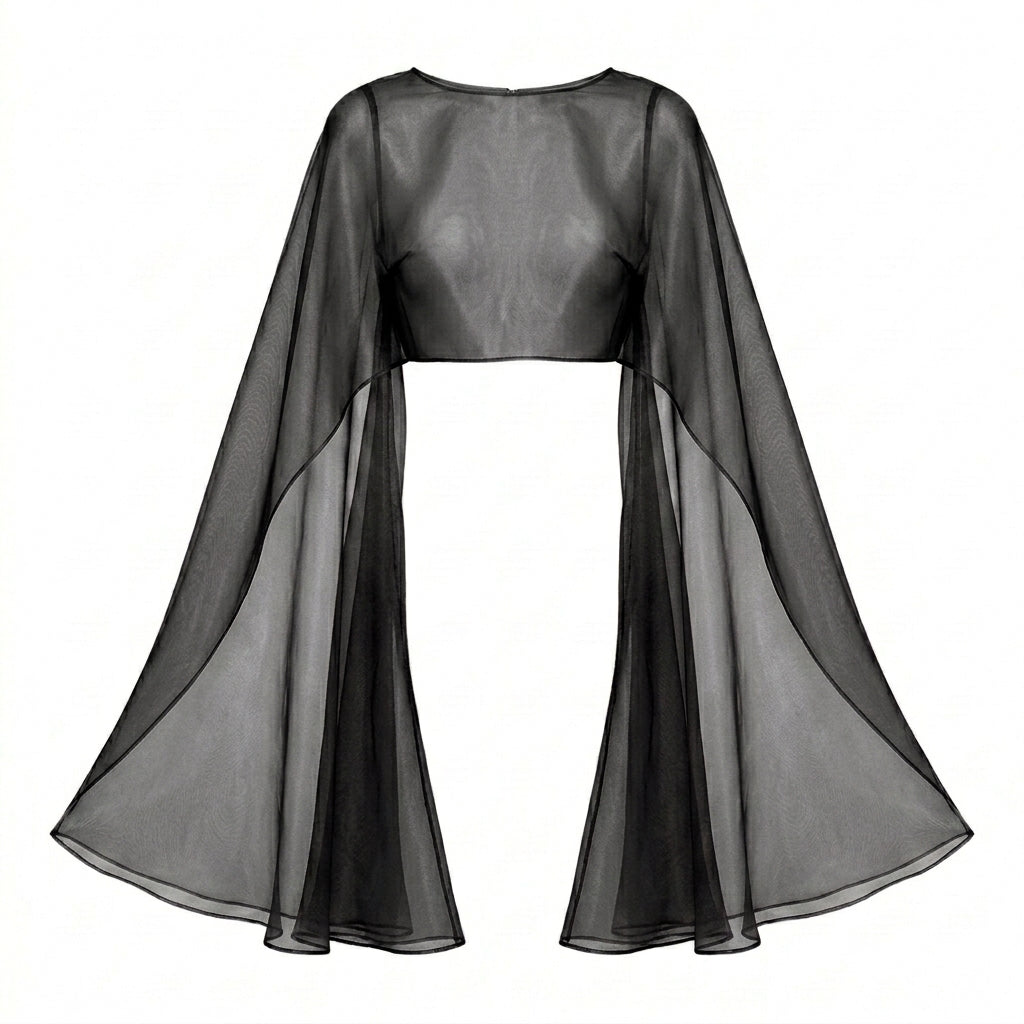 CAPA EN SATÍN TRANSPARENTE NEGRA | PRIMAVERA-VERANO | COLECCIÓN HILOS INVISIBLES by PAOLA NÁJERA