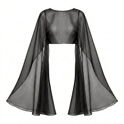 CAPA EN SATÍN TRANSPARENTE NEGRA | PRIMAVERA-VERANO | COLECCIÓN HILOS INVISIBLES by PAOLA NÁJERA