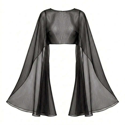 CAPA EN SATÍN TRANSPARENTE NEGRA | PRIMAVERA-VERANO | COLECCIÓN HILOS INVISIBLES by PAOLA NÁJERA